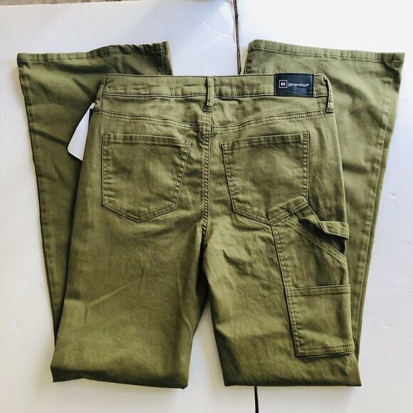 RE GENERATION WOMEN'S JEANS CARPENTER FLARE MID RISE GREEN DEMIN SIZE 7/28  172 - Picture 2 of 11
